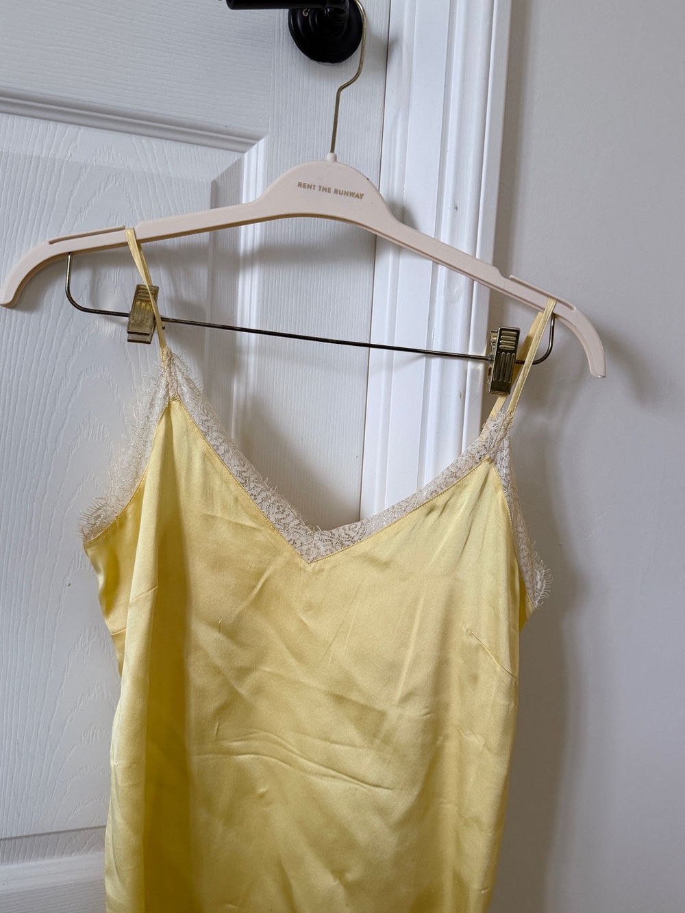 Anine Bing Yellow Silk Lace-Trimmed Slip Tank